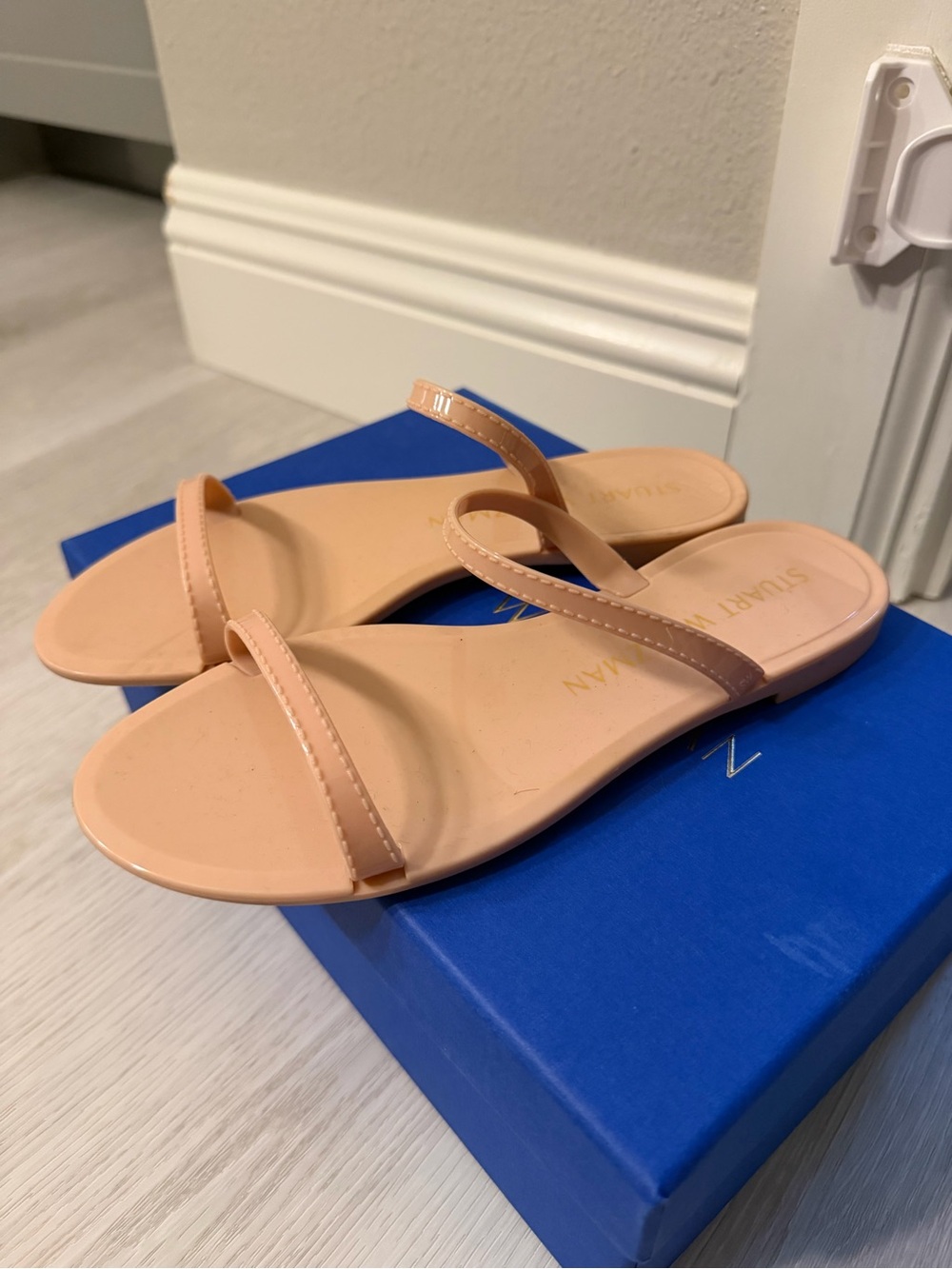Stuart Weitzman Blush Nude Double-Strap Leather Sandals - Picture 2 of 6